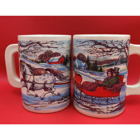 Victorian Christmas Mugs – Vintage Holiday Stoneware Set - Picture 12 of 15